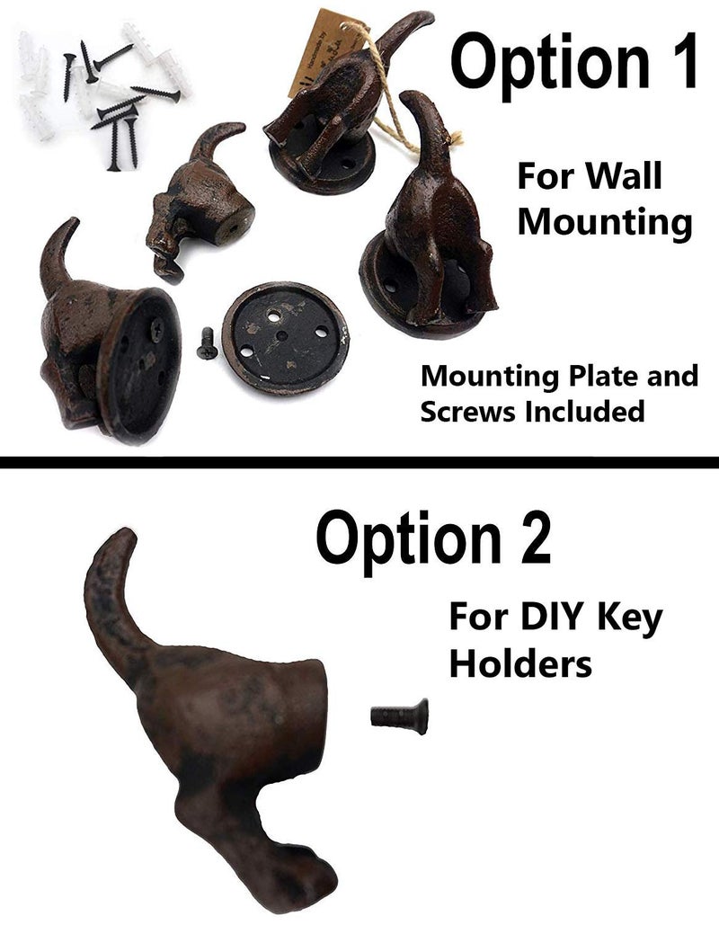 Lulu Decor, 100% Cast Iron Dog Tail Heavy Duty Hooks, Key Holder, Coat Decorative Hooks for Dog Lovers - Wall Mount Leash Holder for Wall Storage - Stylish (4 pcs) - Image 4